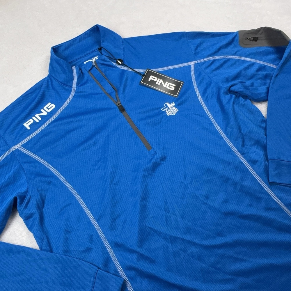 PING Performance Pullover Men M Blue 1/4 Zip Mock Neck Moisture Wicking FCA Logo
